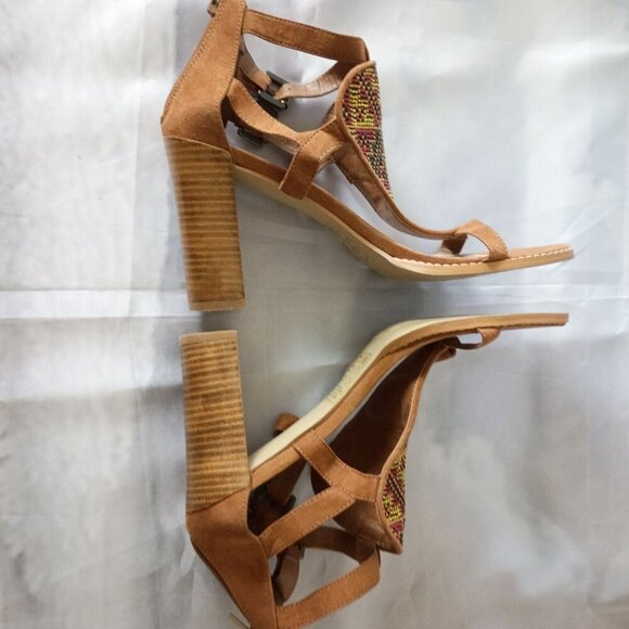 Leila Stone Open Toe Sandals Size 8 High Heel Back Zip Buckles Excellent - Picture 4 of 8